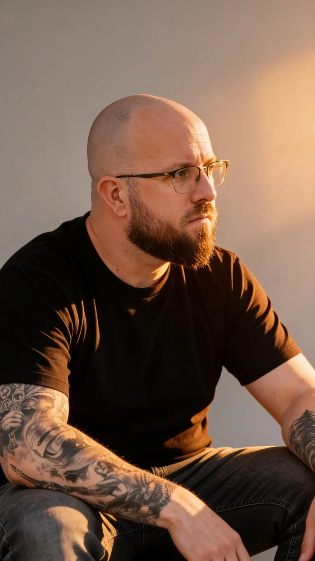 Joel Stone in profile, lit by low golden light